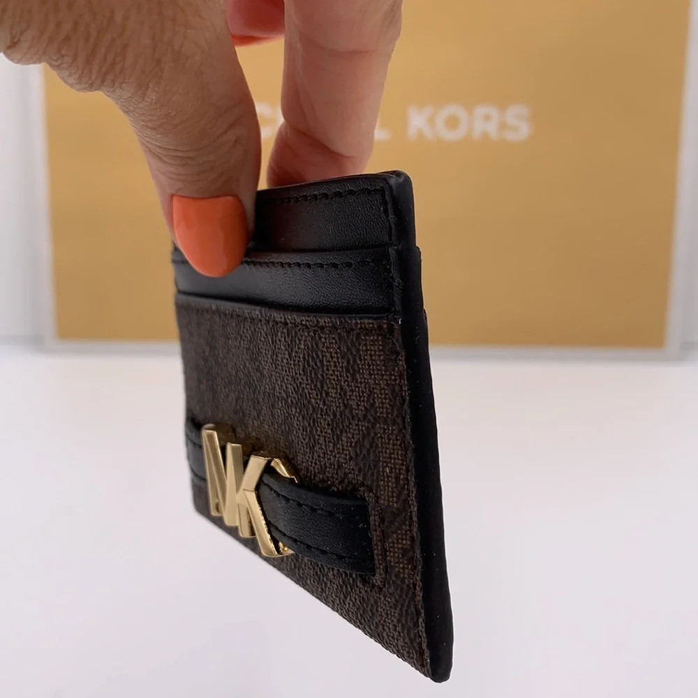 MICHAEL KORS Reed Large Card Holder Case Wallet Brown /Black MK NWT